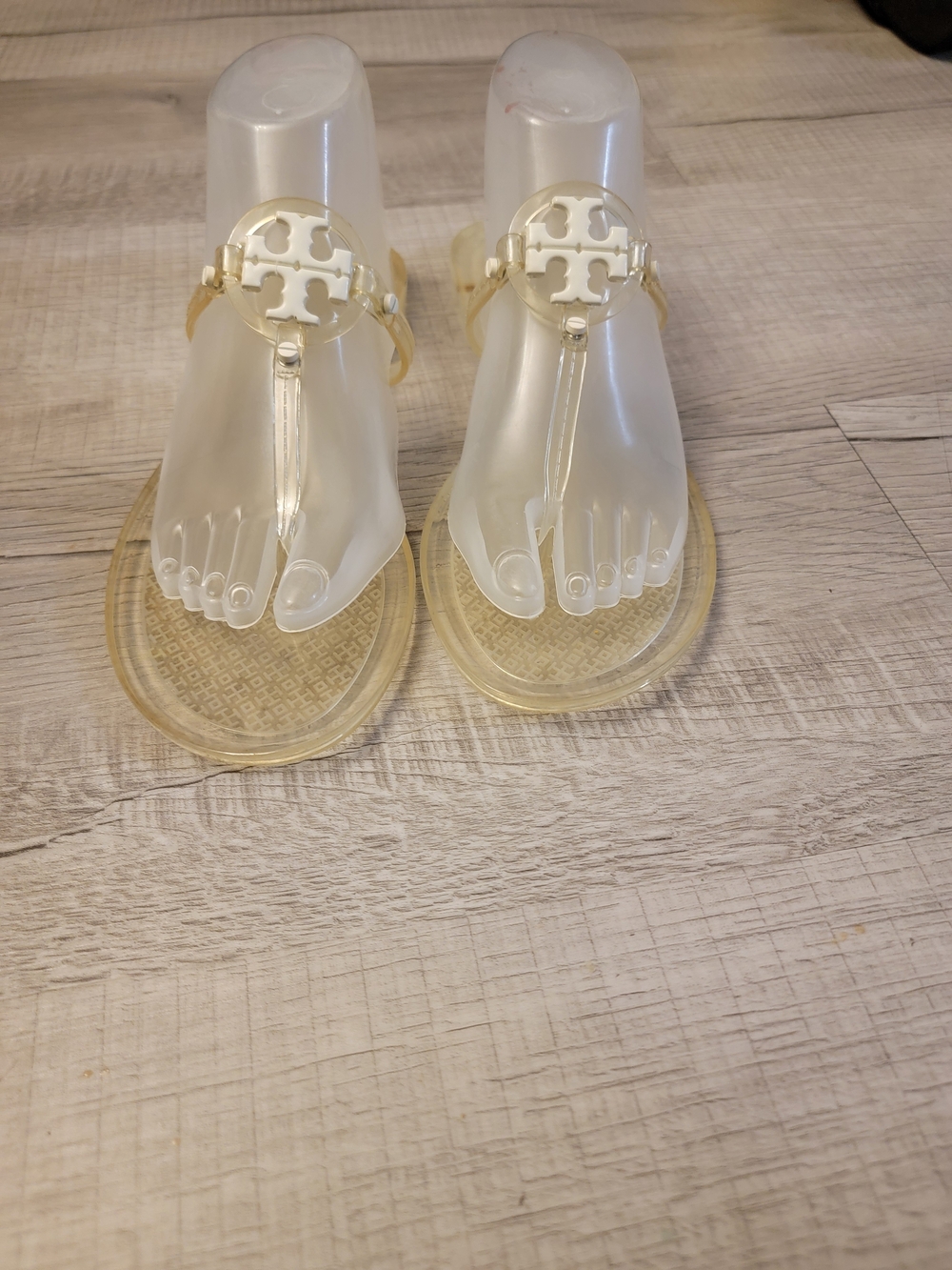 Tory Burch Clear Jelly Thong Sandals with Gold Logo